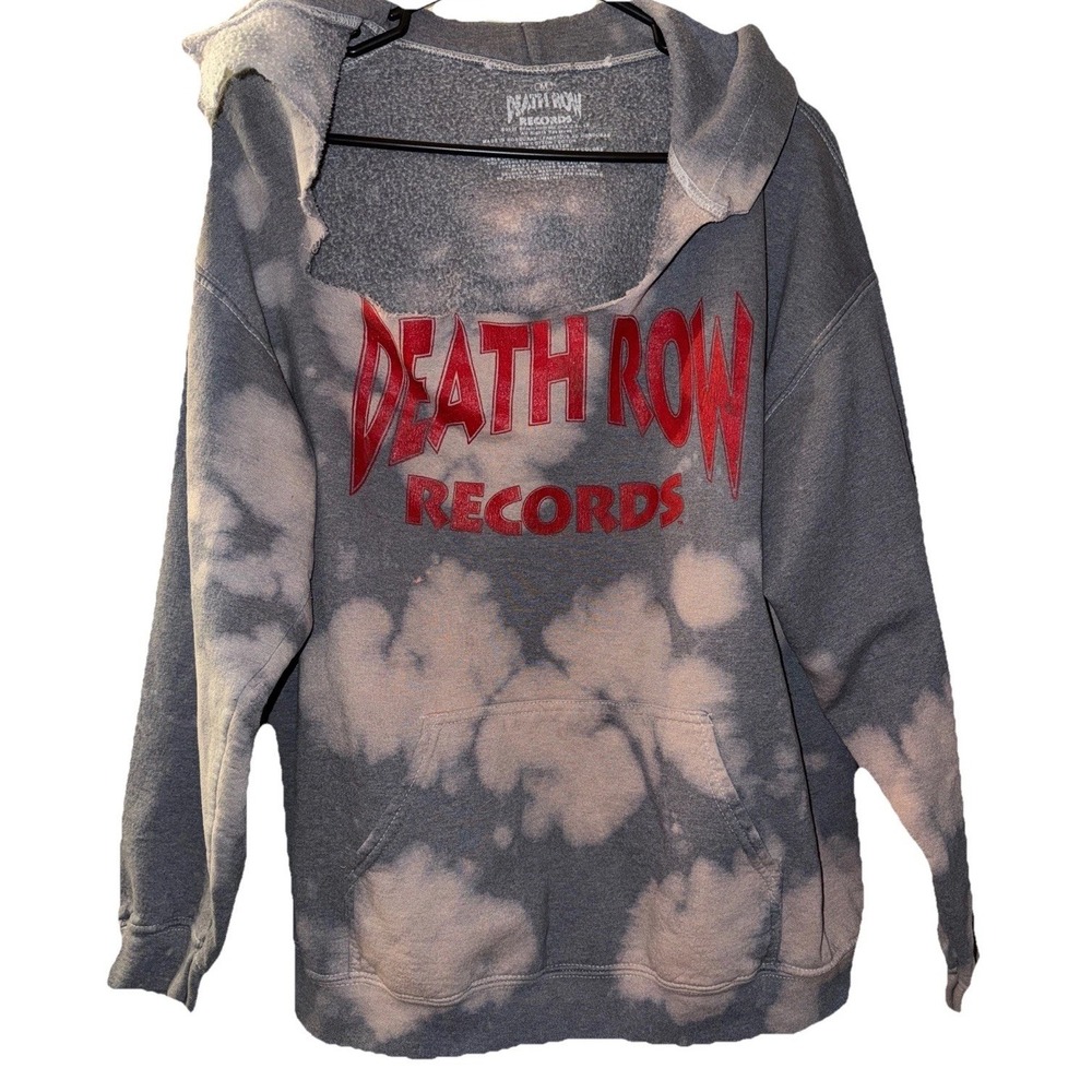Deathrow Records Logo Hoodie Bleached Destroyed Torn Gangsta Rap  Unisex Sz M